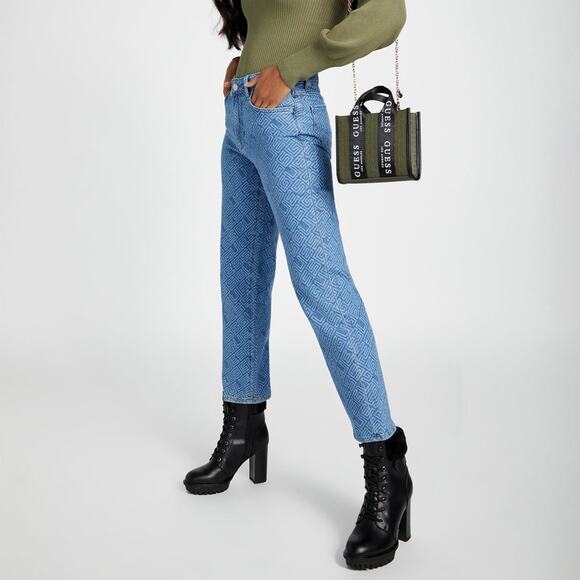 Guess Eco Mia Ultra High-Rise Logo Print Straight Jeans - Picture 3 of 9